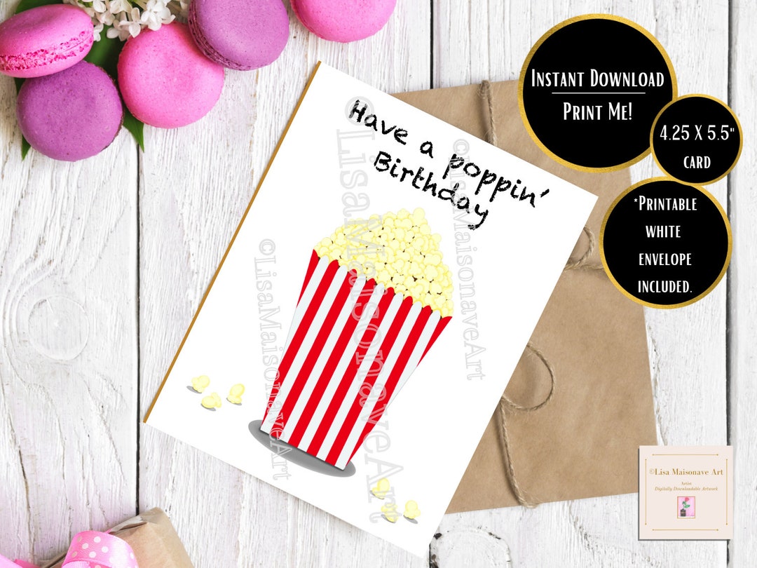 Printable Birthday Popcorn Card INSTANT DOWNLOAD Funny Food - Etsy