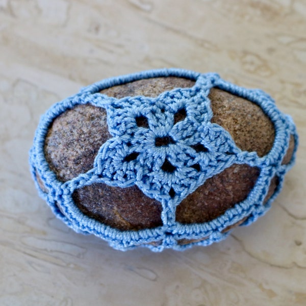 Crochet stone, palm stone, comfort stone, stone decor, meditation stone, crochet rock, lace doily stone, lace stone, cottage decor, zen rock