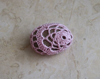 Crochet stone, palm stone, comfort stone, stone decor, meditation stone, crochet rock, lace doily stone, lace stone, cottage decor, zen rock