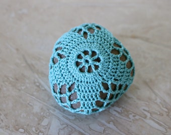 Crochet stone, palm stone, comfort stone, stone decor, meditation stone, crochet rock, lace doily stone, lace stone, cottage decor, zen rock