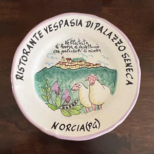 Italian restaurant plate, Buon Ricordo plate, Ristorante Vespasia plate, hand painted collectible ceramic plate, Italy ristorante plate