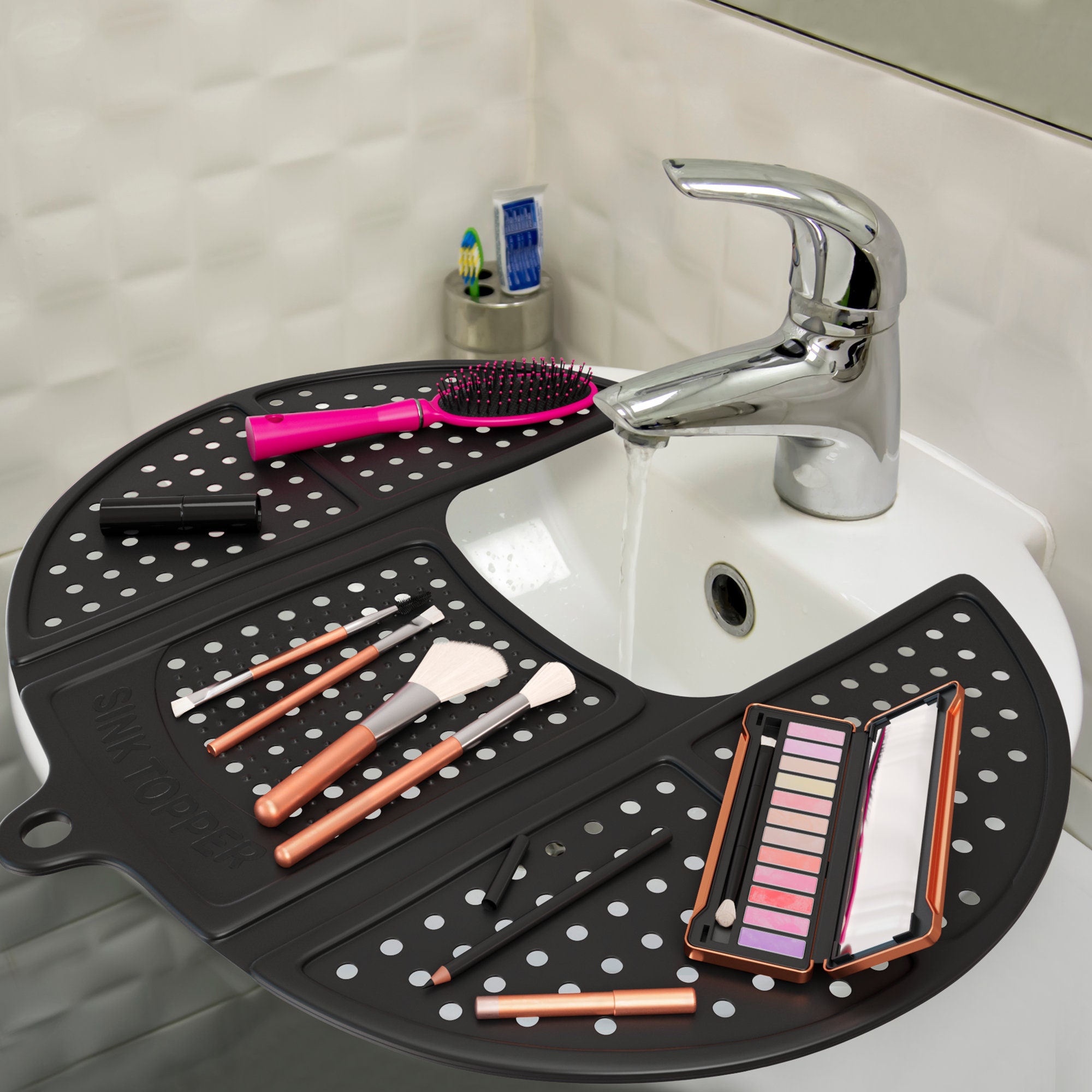 Sink Topper Foldable Sink Cover - Silicone Beauty Makeup Brush Cleaning Mat  - Vanity Tools Organizer - Bathroom Must Have Accessory for Extra Space &  Storage Saver - Cleaner Pad - Small, Silver - Yahoo Shopping