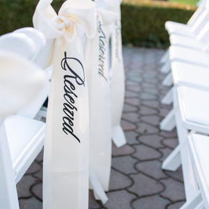 Ivory Satin Reserved Chair Ribbon, Wedding Ceremony Decor
