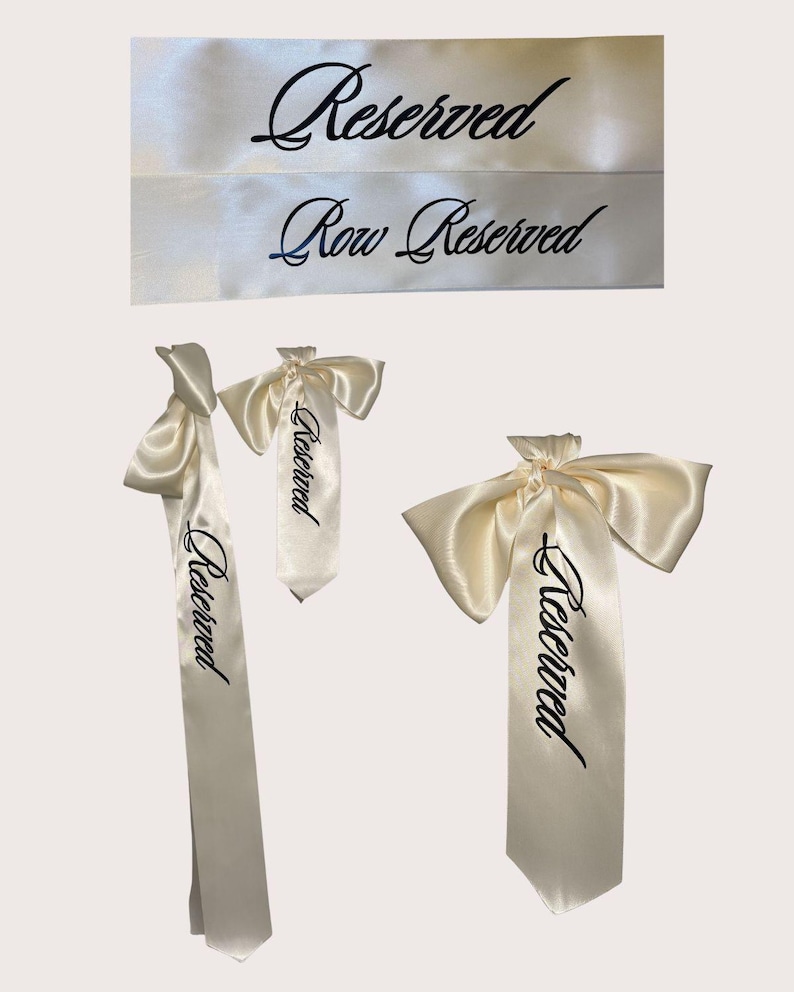 White and Ivory Satin Reserved Chair Ribbon, Wedding Ceremony Decor - Etsy