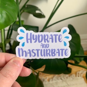 hydrate and masturbate die cut sticker