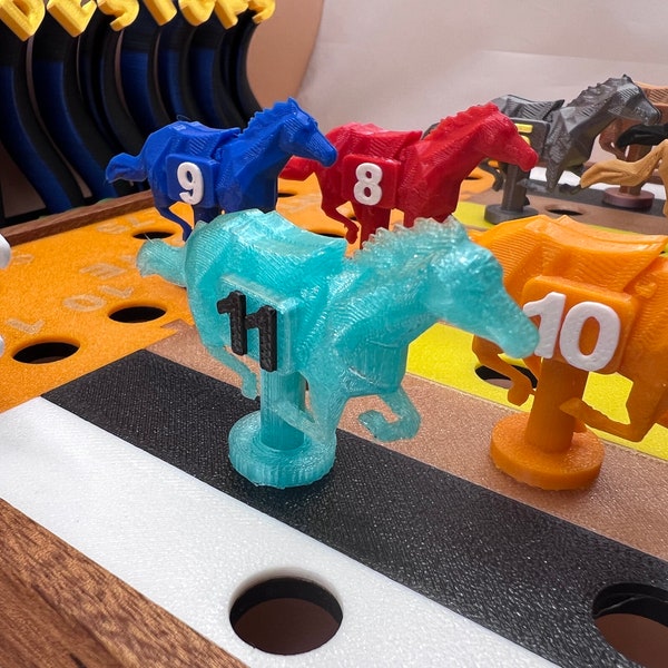 Custom Multicolored Horses for games and more.. with or without numbers, cylinder base or flat base. Kentucky Derby Horses. Games