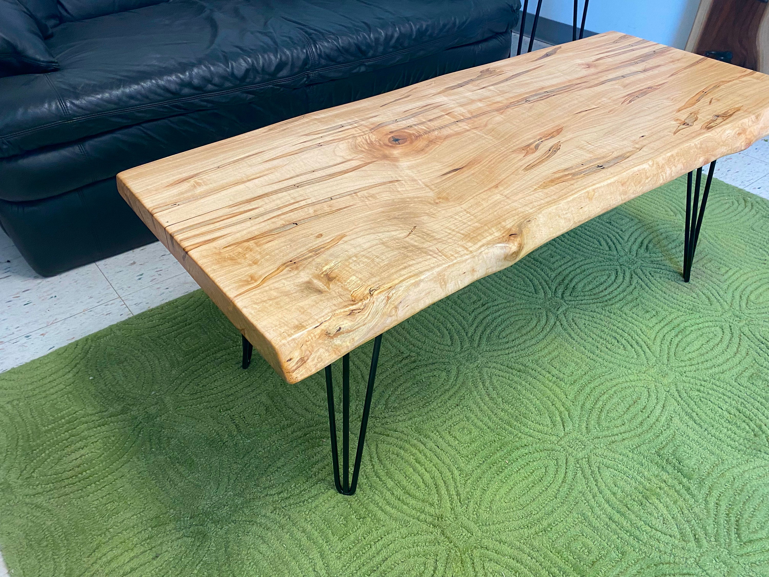 Live Edge Ambrosia Maple Coffee Table With Steel Hairpin Legs Stunning