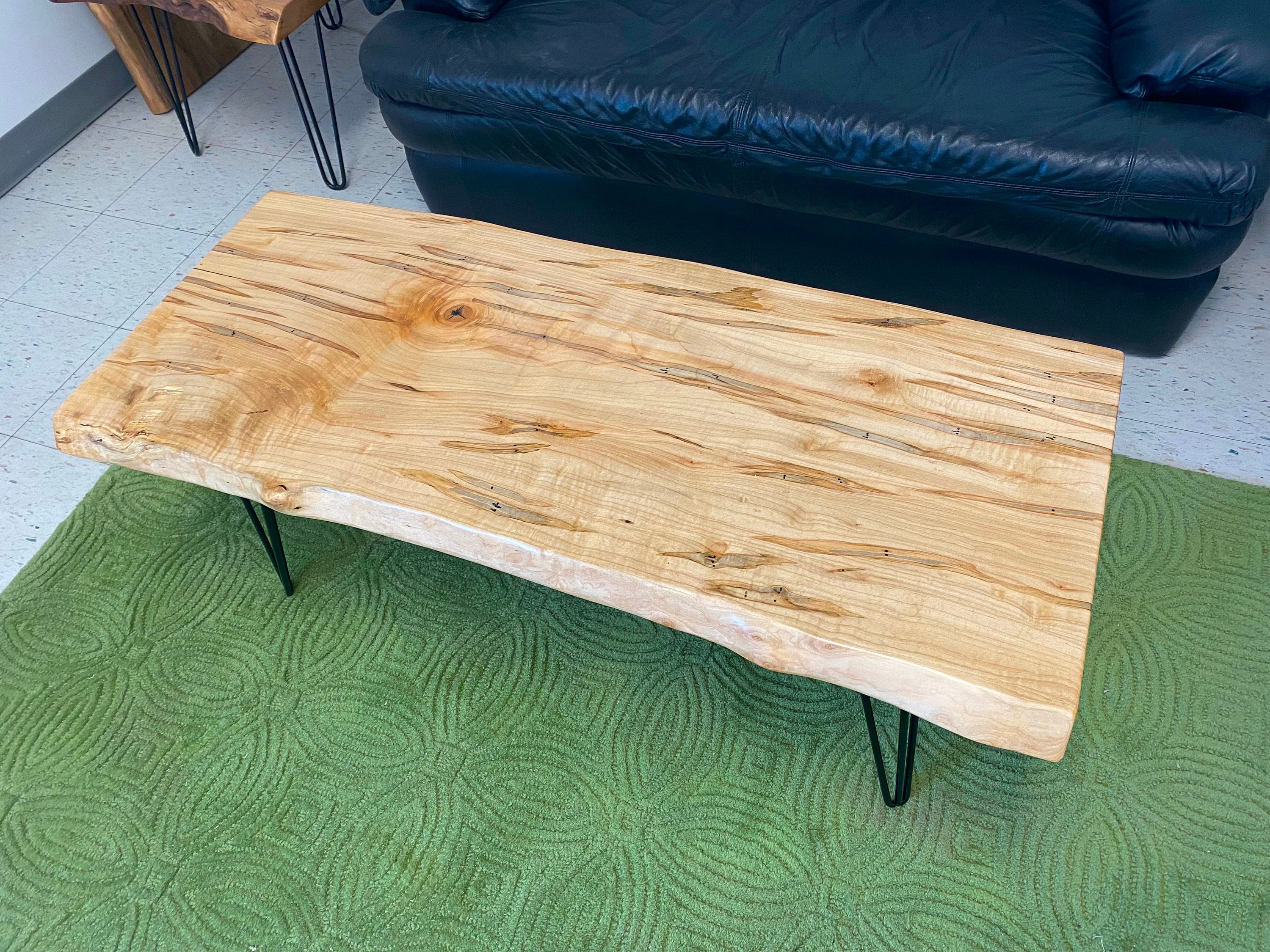 Live Edge Ambrosia Maple Coffee Table With Steel Hairpin Legs Stunning