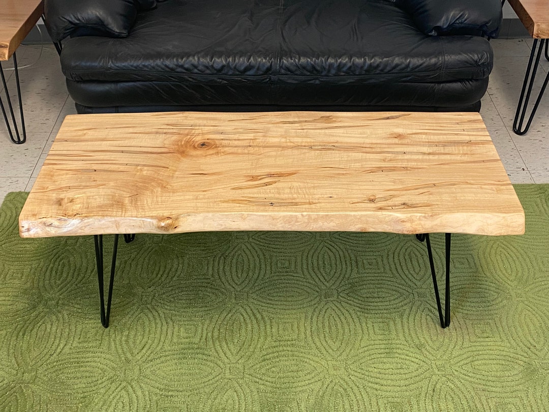 Live Edge Ambrosia Maple Coffee Table With Steel Hairpin Legs Stunning