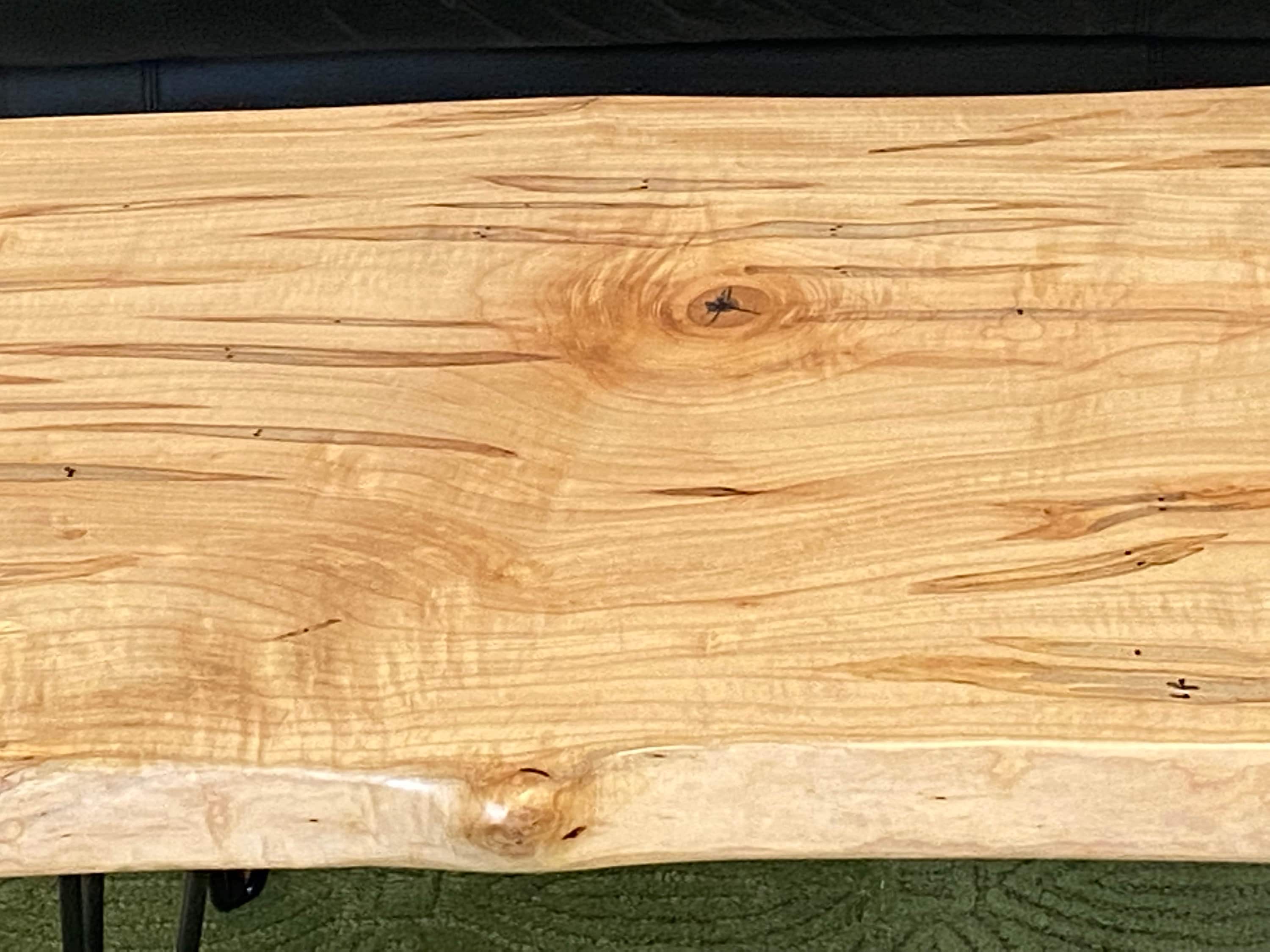 Live Edge Ambrosia Maple Coffee Table with Steel Hairpin Legs