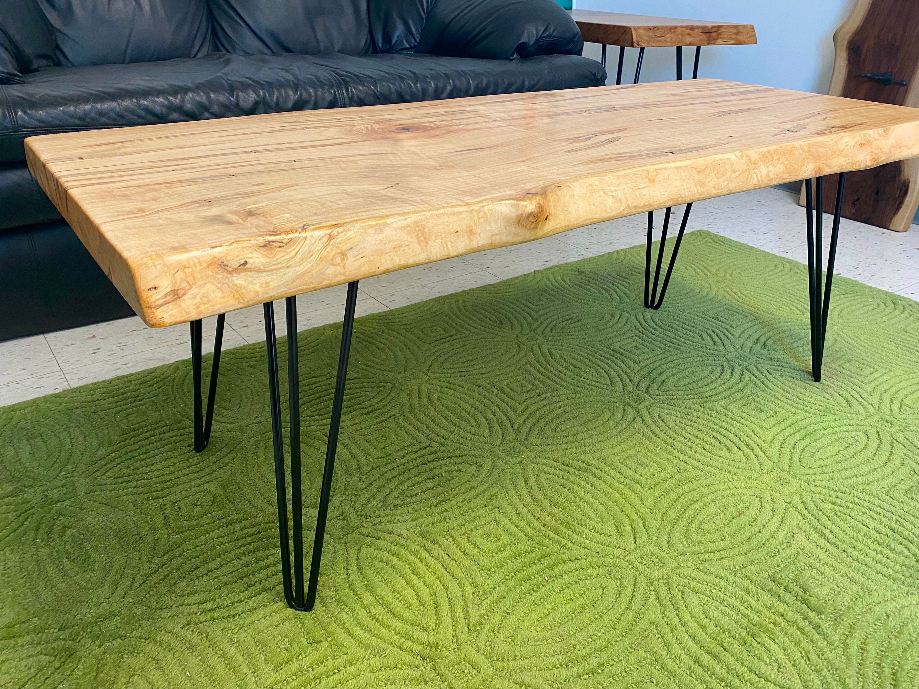 Live Edge Ambrosia Maple Coffee Table With Steel Hairpin Legs Stunning