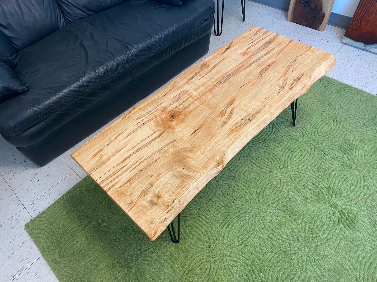 Live Edge Ambrosia Maple Coffee Table With Steel Hairpin Legs Stunning