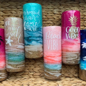 Custom orders welcome! BEACH GLITTER TUMBLERS: Choose One, Your Design Or Mine–Teacher Gift, Gifts for Her, Wedding, Vacation or Beach Trip