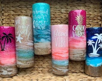 BEACH GLITTER TUMBLERS: Choose One, Your Design Or Mine–Teacher Gift, Bridal/Bachelorette Party, Gifts for Her, Wedding