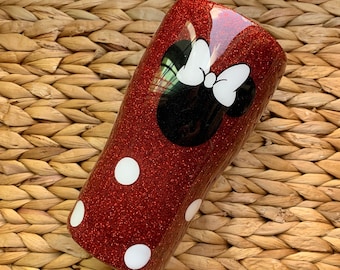 Red Glitter Minnie Mouse Tumbler: Custom Stainless Steel Gift