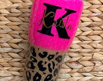 Personalized Glitter Tumbler: Leopard Print, Bridal Party Gift