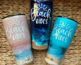 CUSTOMIZE YOUR OWN or Beach Glitter Tumbler: Custom Stainless Steel Cup, Bridal Party Gift