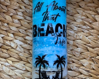 Beach Glitter Tumbler: Custom Stainless Steel Cup