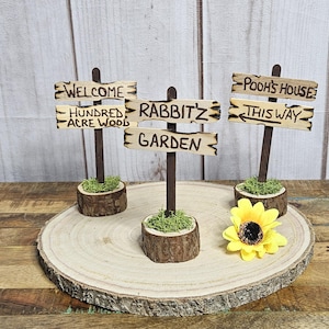Winnie The Pooh Hundred Acre Wood sign centerpiece-Small Hundred Acre Wood sign in stump for Pooh table decor-100 Acre Wood sign-Pooh decor