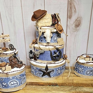Cowboy theme diaper cake-Western diaper cake-Cowboy theme Baby shower decor-Cowboy centerpiece-Cowboy 1st birthday-New Mom gift-Baby gift