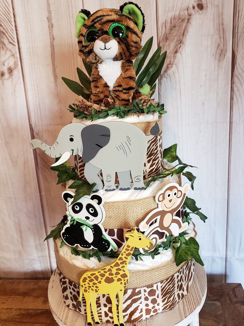 Jungle Safari Diaper Cake Jungle Animals Baby Shower Etsy