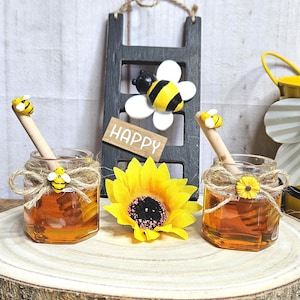 Faux Honey pot-Bee decoration-Bee baby shower decor-Bee party decor-Bee Table decor-Bee tiered tray decor-Fake Honey jar-honey bee decor