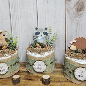 Woodland Animals mini diaper cakes-Woodland animals baby shower decoration-Woodland Gender reveal decor-Forrest animals decor for baby