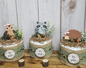 Woodland Animals mini diaper cakes-Woodland animals baby shower decoration-Woodland Gender reveal decor-Forrest animals decor for baby