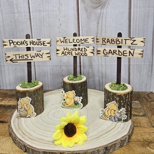 Winnie The Pooh Hundred Acre Wood sign centerpiece-Small Hundred Acre Wood sign in tree stump-Pooh table decor-100 Acre Wood sign-Pooh signs