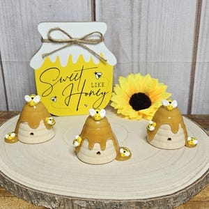 Wooden Beehive with faux honey-Bee decoration-Bee theme Baby Shower decoration-Bee 1st birthday-Bee Gender reveal-Bee tiered tray decor image 2