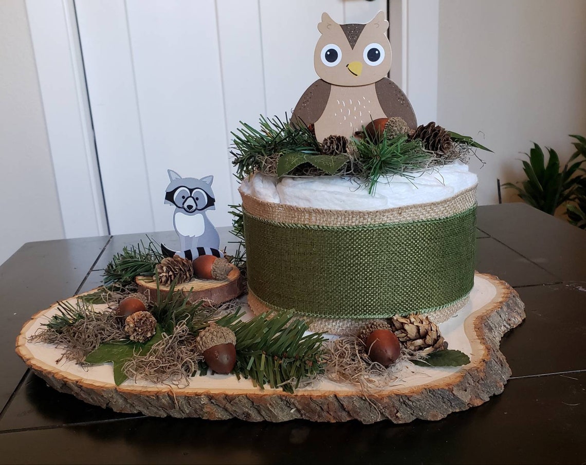 Woodland Animals Diaper Cake Centerpiece- Woodland Animals Baby Shower ...