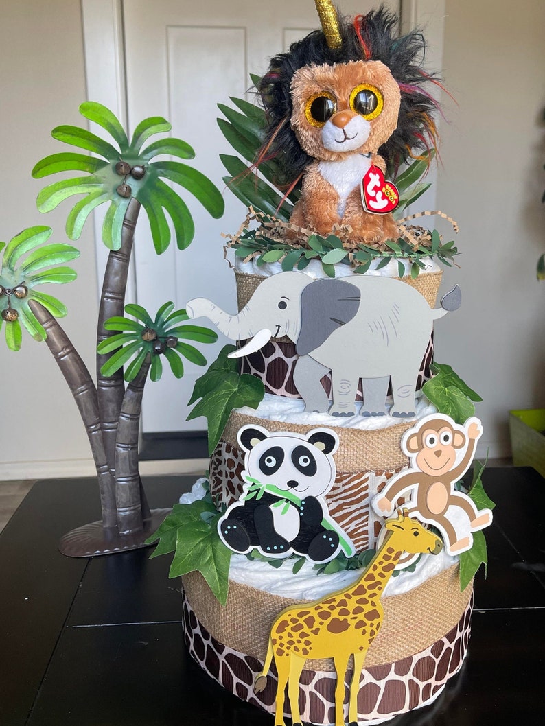 Jungle Safari Diaper Cake Jungle Animals Baby Shower Etsy