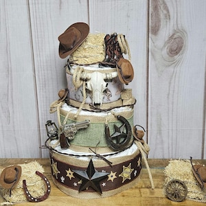 Cowboy Diaper Cake Centerpiece: Western Baby Shower Decor