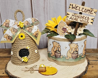 Centro de mesa de mini tarta de pañales de Winnie the Pooh - Decoración clásica para baby shower de Winnie the Pooh - Centro de mesa de Pooh - Regalo para futura mamá - Regalo para bebé