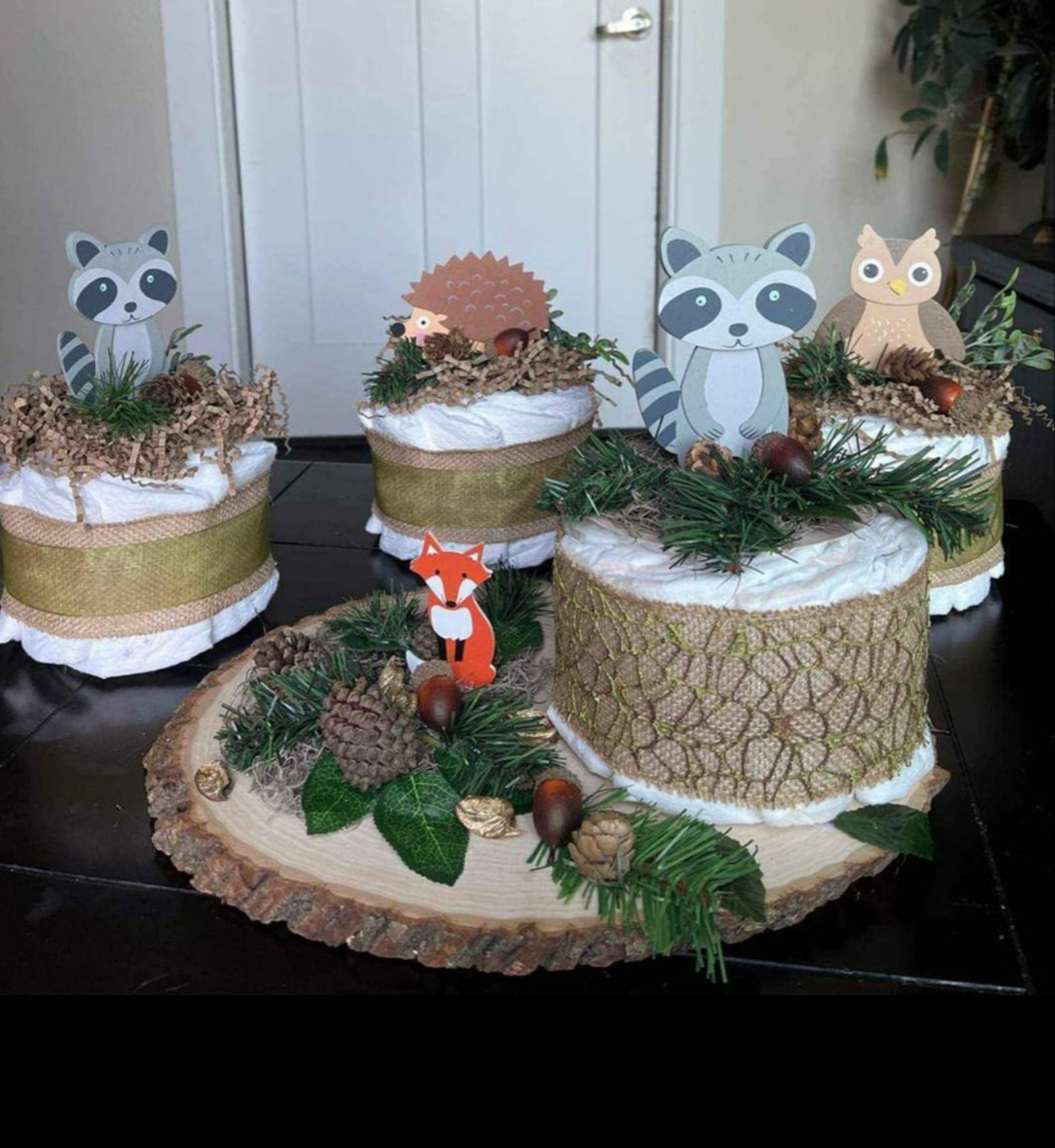 Woodland Animals Diaper Cake Centerpiece- Woodland Animals Baby Shower ...