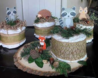Woodland Animals Diaper cake centerpiece- Woodland animals baby shower decoration-Woodland Animals table decor-Forest animals decor