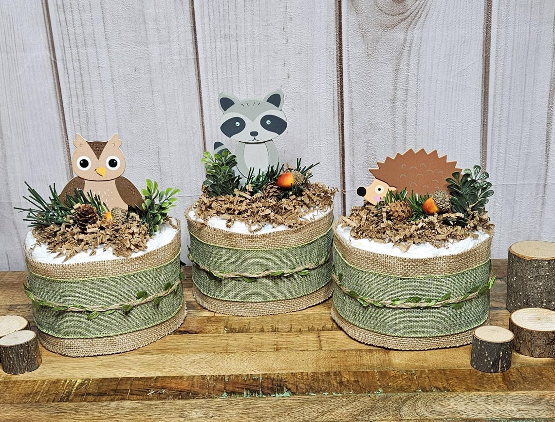 Woodland Animals Diaper Cake Centerpiece- Woodland Animals Baby Shower ...
