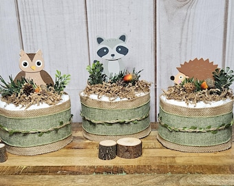 Woodland Animals mini diaper cakes-Woodland animals baby shower decoration-Woodland animals baby shower centerpiece-Forest animal decor