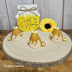 Wooden Beehive with faux honey-Bee decoration-Bee theme Baby Shower decoration-Bee 1st birthday-Bee Gender reveal-Bee tiered tray decor image 5