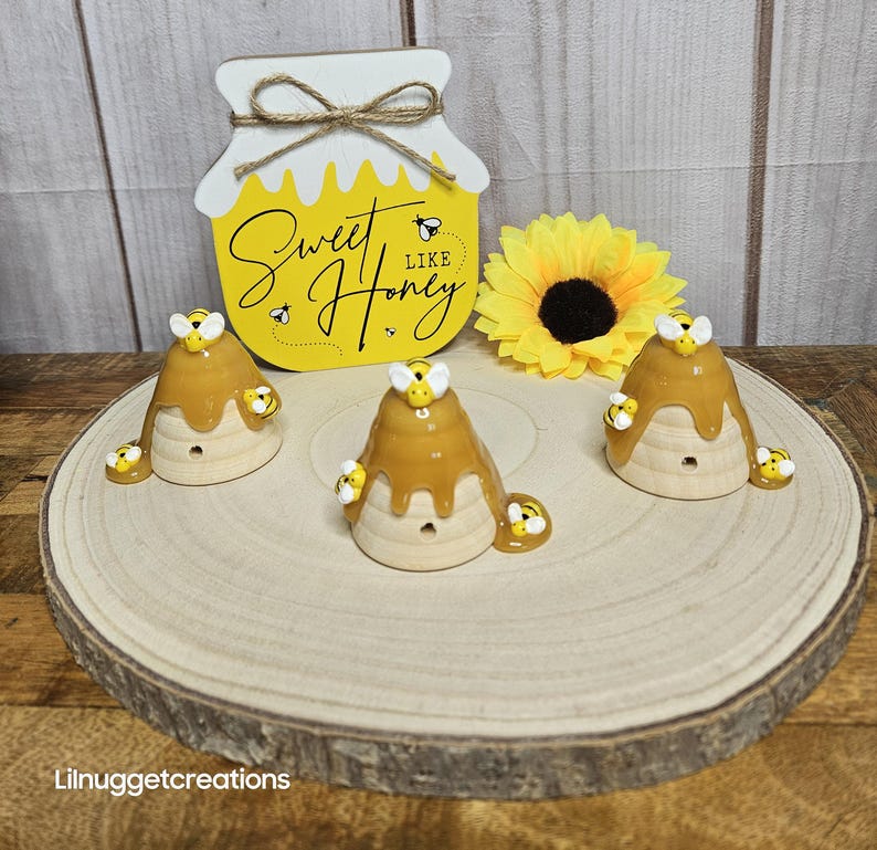 Wooden Beehive with faux honey-Bee decoration-Bee theme Baby Shower decoration-Bee 1st birthday-Bee Gender reveal-Bee tiered tray decor image 5