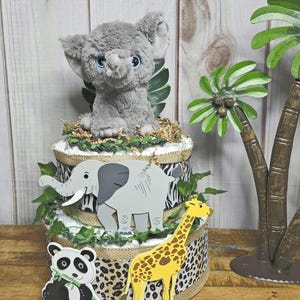 Safari Diaper cake-Safari animals baby shower decor-Jungle animals baby shower decor-Elephant baby shower centerpiece-Mommy to be gift
