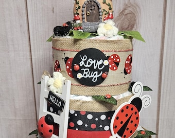 Ladybug Diaper Cake: 3-Tier Baby Shower Centerpiece