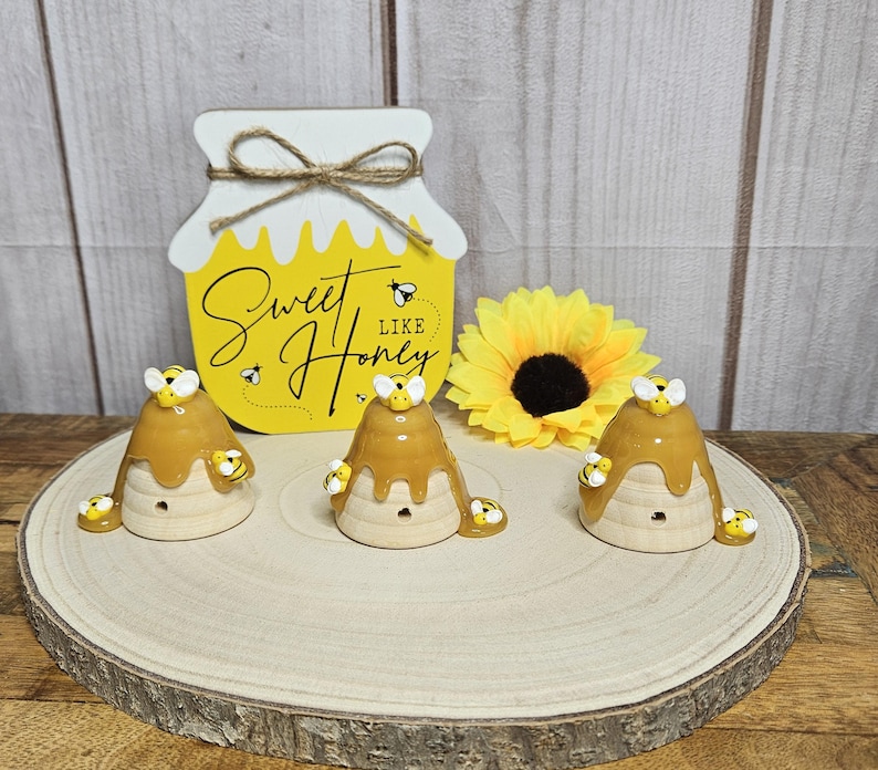 Wooden Beehive with faux honey-Bee decoration-Bee theme Baby Shower decoration-Bee 1st birthday-Bee Gender reveal-Bee tiered tray decor image 3