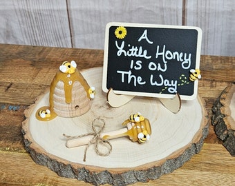 Bee theme Baby Shower Decoration-A Little honey is on the Way decor-Mini wooden Beehive-faux honey dipper-Gender reveal-Bee decoration