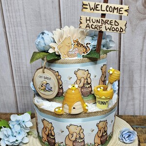 Winnie the Pooh 2 tier diaper cake centerpiece for Boy-Classic Winnie the Pooh Baby shower decor for boy-Pooh centerpiece-Vintage Pooh decor bild 4