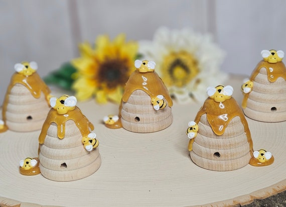 Wooden Beehive with faux honey-Bee decoration-Bee theme Baby Shower decoration-Bee 1st birthday-Bee Gender reveal-Bee tiered tray decor