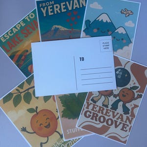 Armenian Cultural Postcards: Yerevan, Lake Sevan & Apricot Designs