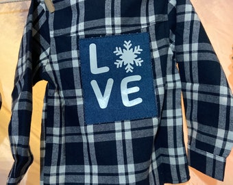 LOVE Flannel Toddler Shirt - Blue White Tartan