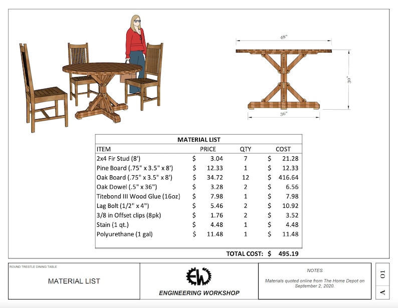 DIY Round Trestle Dining Table Plans Etsy