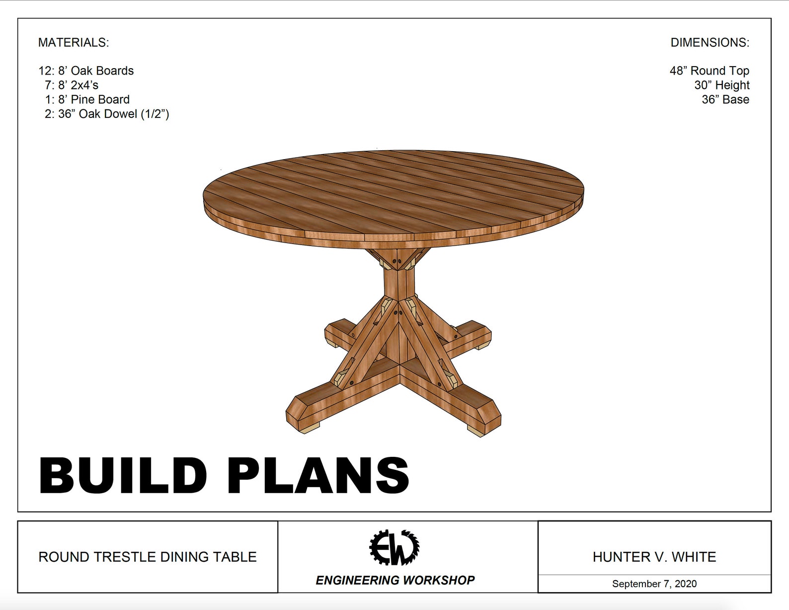 DIY Round Trestle Dining Table Plans Etsy